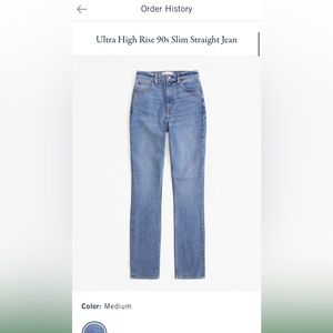 Abercrombie and Fitch Ultra High rise 90s slim straight Jean in medium wash